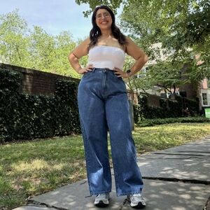 Shiny By Nature | Size 5X | Medium wash high-waisted jeans with elastic band